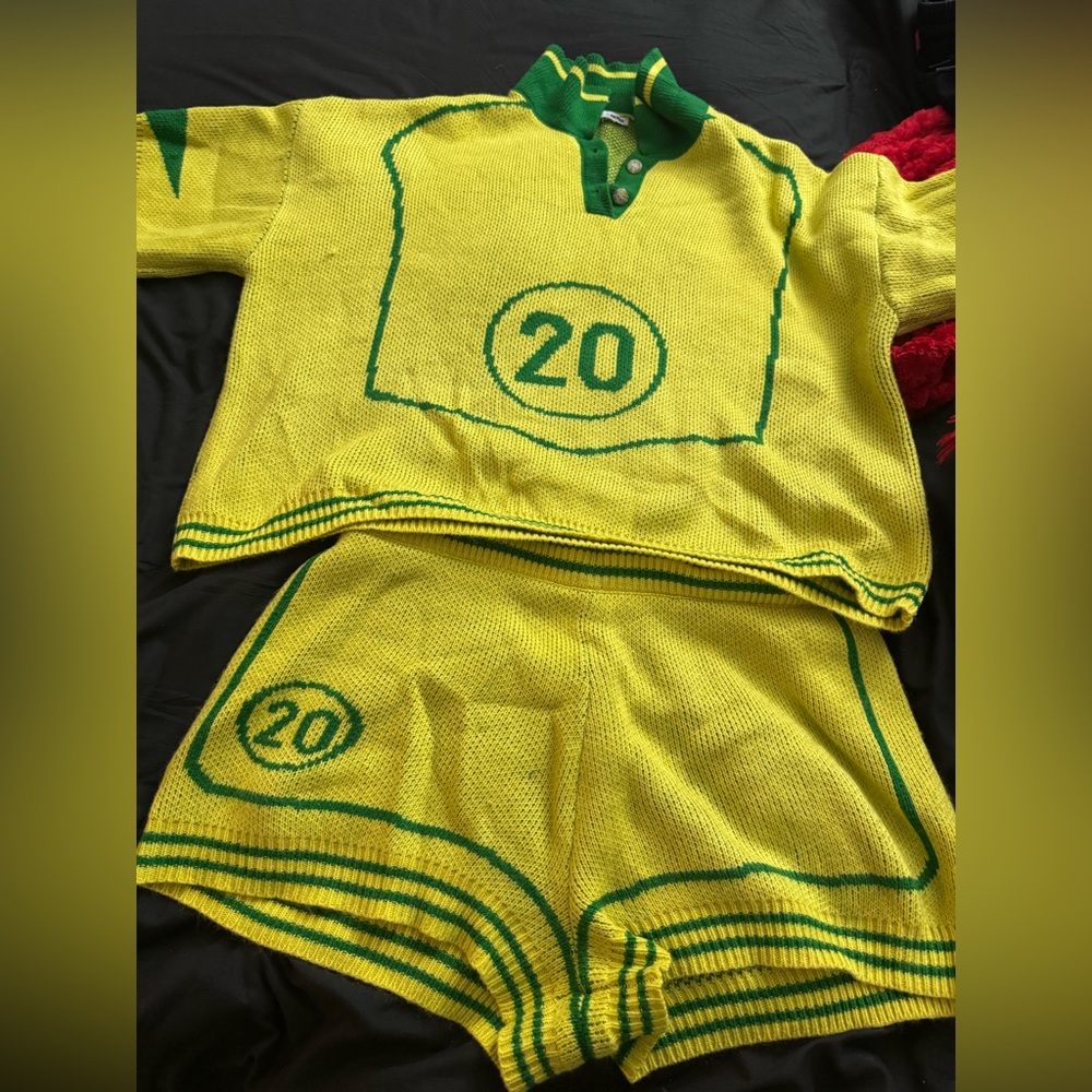 Yellow Knit Sweater and Shorts Set